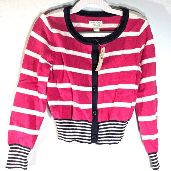 The Children's Place Girls Knit Sweater PINK Black White Striped Cardiga… - Picture 4 of 4